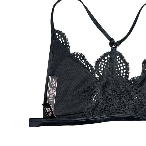 Victoria's Secrete Bra Women's Black Front-Close Bralette Crochet Lace Racerback - Picture 6 of 8